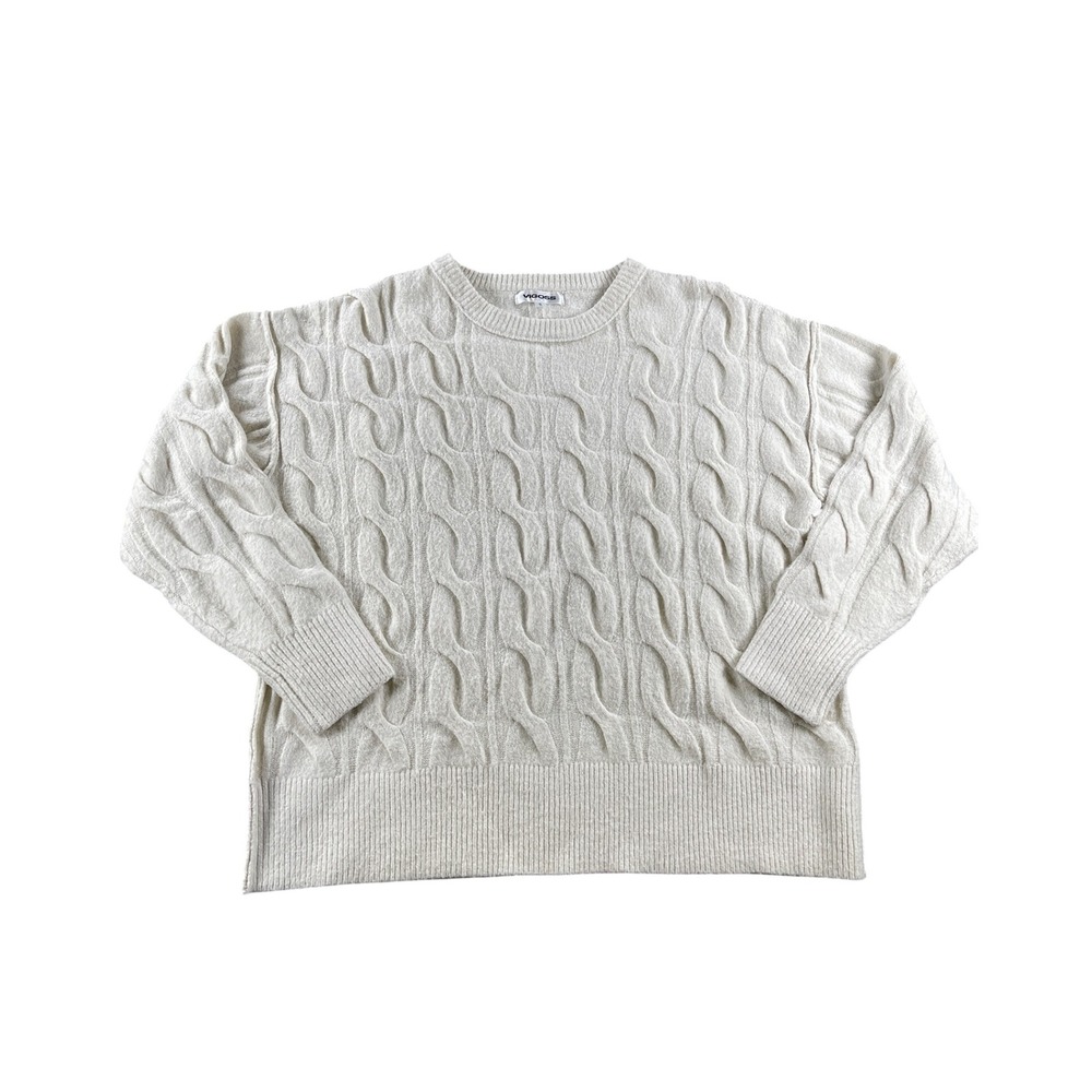Vigoss Womens Cable Knit Sweater Cream Off White Crew Neck Long Sleeve Small